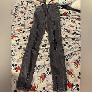 Hollister Charcoal Distressed ultra high rise Skinny Jeans Sz 1s waist 25